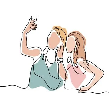 Two girls making selfie vector illustration Stock Illustration