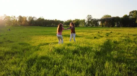 Two girls in a meadow Video stock 11017255