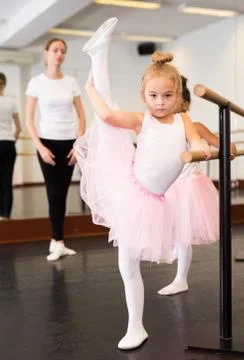 Two girls practicing choreographic elements Stock Photos