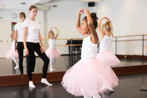Two girls practicing choreographic elements Stock Photos