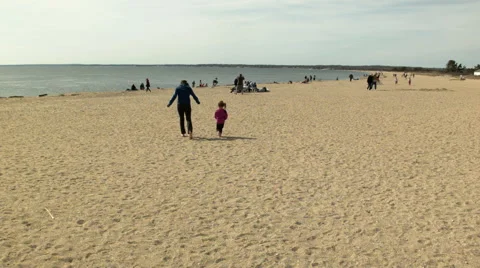 Two girls run on the beach Stock Footage 49932553