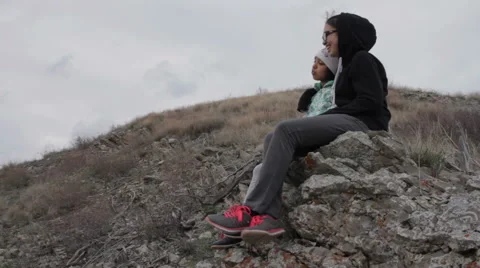 Two girls singing on the mountain Stock Footage 62276806