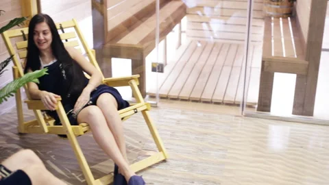 Two girls talking in the sauna Stock Footage 101097166