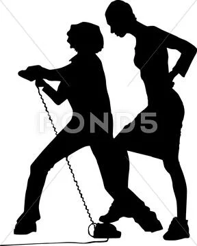 Two girls with telephone Stock Illustration