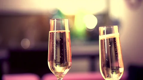 Two Glases with Sparkling Champagne Stock Footage 31667967
