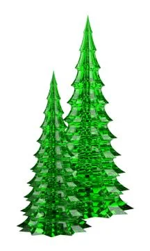 Two glass christmas trees table decoration isolated on white background Illustrazione stock