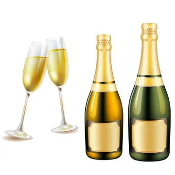 Two glasses and two bottle of champagne Stock Illustration