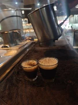 Two glasses of beer on bar. Fotos Stock