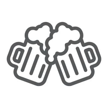Two glasses of beer line icon, st patrick's day and alcohol, toasting beer Stock Illustration