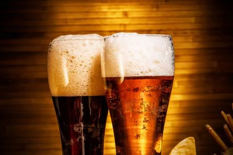 Two glasses of beer Stock Photos