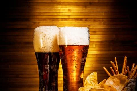 Two glasses of beer Stock Photos
