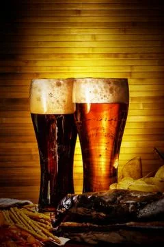 Two glasses of beer Stock Photos