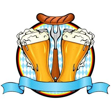 Two glasses of beer in a round frame Stock Illustration