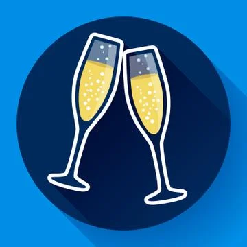 Two glasses of champagne flat icon - celebration symbol Stock Illustration