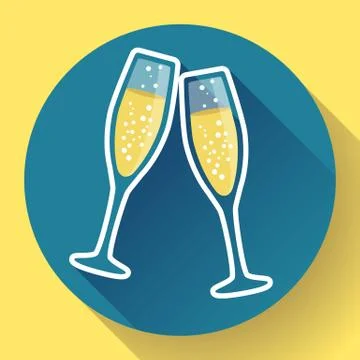 Two glasses of champagne flat icon - celebration symbol 스톡 일러스트