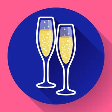Two glasses of champagne flat icon - celebration symbol Stock Illustration
