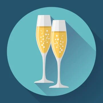 Two glasses of champagne. Icon in the flat style. Иллюстрация