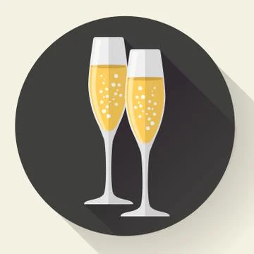 Two glasses of champagne. Icon in the flat style. Stock Illustration
