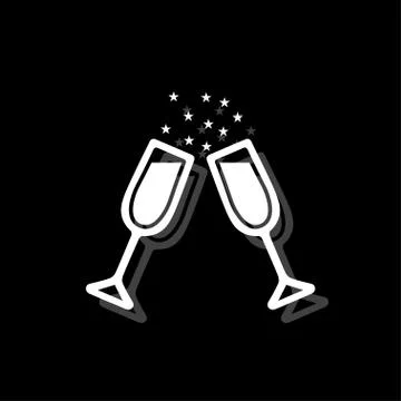 Two glasses of champagne icon flat Stock Illustration