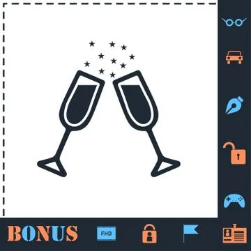 Two glasses of champagne icon flat Stock Illustration