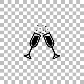 Two glasses of champagne icon flat Stock Illustration