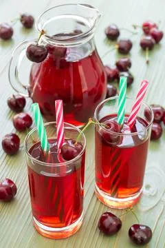 Two glasses of cherry juice. Stock Photos