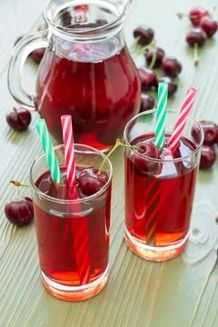 Two glasses of cherry juice. Stock Photos