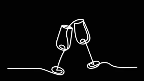 Two glasses clinking illustration self drawing animation. Holiday, date, meet Stock Footage 235971032
