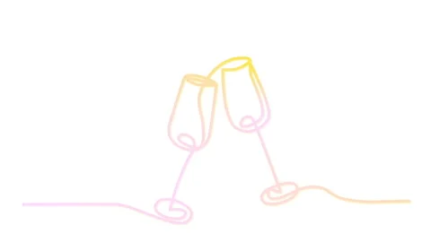 Two glasses clinking illustration self drawing animation. Holiday, date, meet Stock Footage 235971036