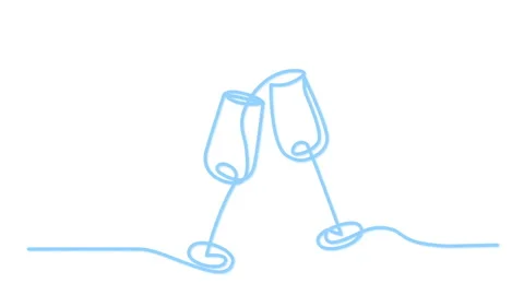 Two glasses clinking illustration self drawing animation. Holiday, date, meet Stock Footage 235971037