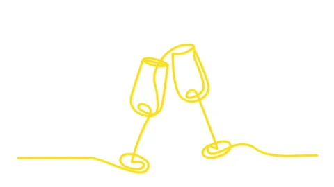 Two glasses clinking illustration self drawing animation. Holiday, date, meet Stock Footage 235971041