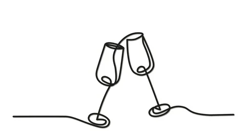 Two glasses clinking illustration self drawing animation. Holiday, date, meet Stock Footage 235971042