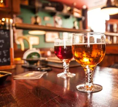 Two glasses of draught beer. Stock Photos