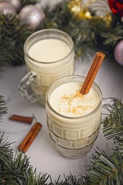 Two glasses of eggnog inside a reef. Stock Photos