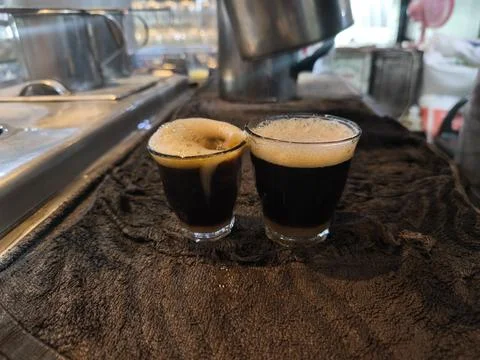 Two Glasses of Espresso Coffee. 스톡 사진