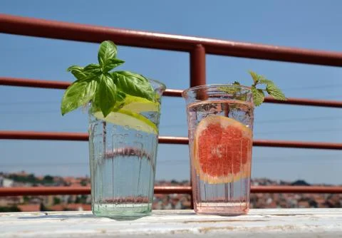 Two glasses of fresh drinks Stock Photos
