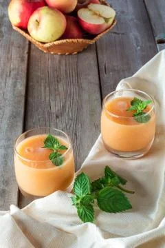 Two glasses of fruit smoothies Stock Photos