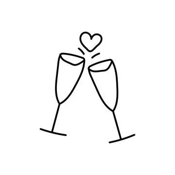 Two glasses with heart, vector illustration. Doodle drawing icon. Stock Illustration