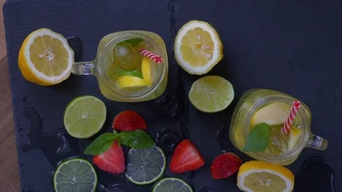 Two glasses of homemade lemonade Stock Footage 74061899