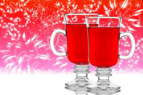 Two glasses of mulled wine on red background Stock Illustration