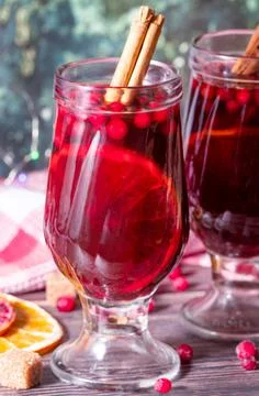 Two glasses of mulled wine, winter drink Stock Photos