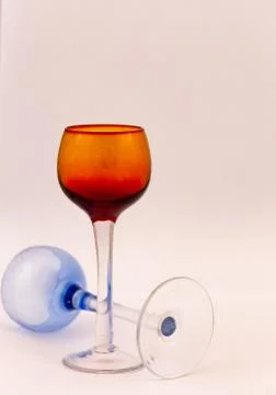 Two glasses - red up blue down Stock Photos