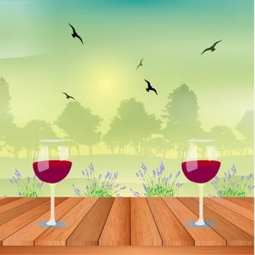 Two glasses of red wine on the table Illustrazione stock