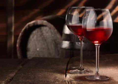 Two glasses of red wine on a table Stock Photos