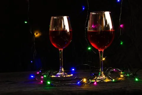 Two glasses of red wine on the table Stock Photos