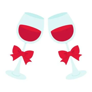 Two glasses with red wine. Valentine's day. Vector illustration in flat style Stock-Illustration