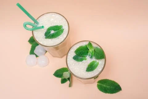 Two glasses of a refreshing cocktail with mint Stock Photos