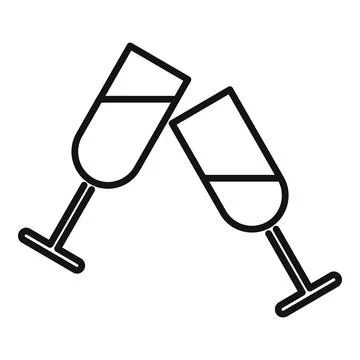 Two glasses of sparkling wine clinking in celebration icon Ilustração Stock