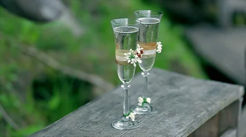 Two glasses with sparkling wine Stock Footage 48258043