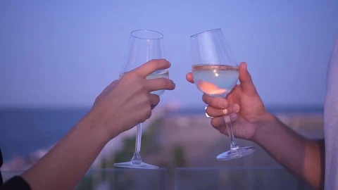 Two glasses toast with white wine Video stock 123542543